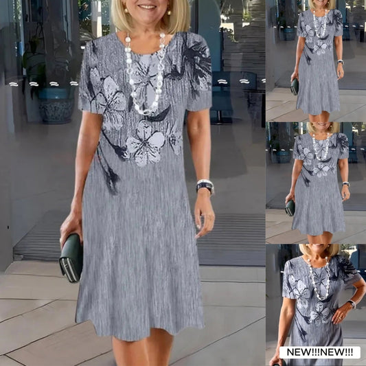 🌷Rochie de gât rotund imprimată casual pentru femei