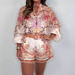 🩵Fashion Prints Button Up Shirt Top & Belted Shorts Two Piece Set