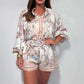 🩵Fashion Prints Button Up Shirt Top & Belted Shorts Two Piece Set