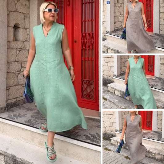 🌹Rochie midi fără mâneci cu gât în V pentru femei