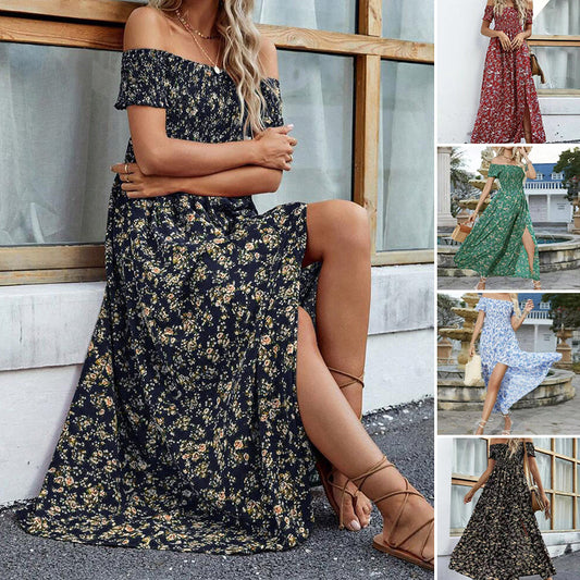 Rochie elegantă cu flori fără umeri pentru femei
