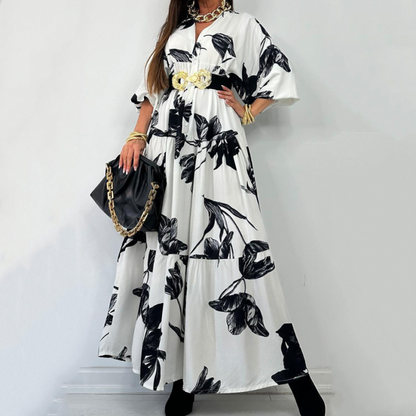 Rochie maxi elegantă imprimată cu decolteu în V pentru femei