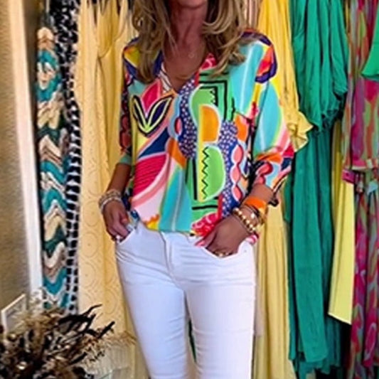 Femeii Casual Trendy Print V-Neck Top