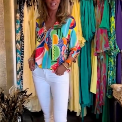 Femeii Casual Trendy Print V-Neck Top