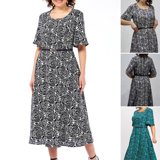 Rochie maxi elegantă imprimată cu curea