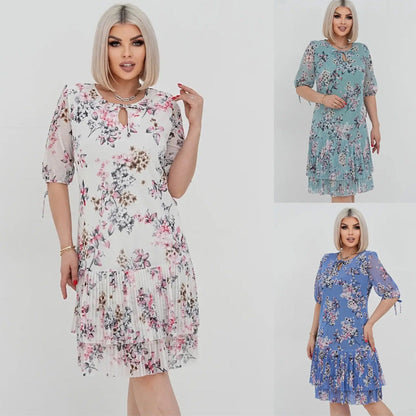 👗Rochie elegantă plisată cu mânecă scurtă și lungă🌸