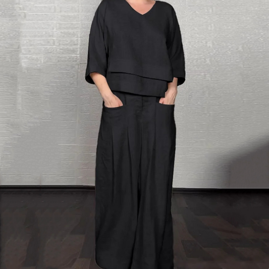 💃 Bumbac cu mânecă scurtă Set casual din două piese