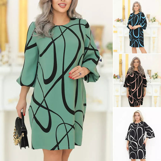 【S-4XL】🌺Rochie imprimată cu mânecă șapte sferturi și gât rotund