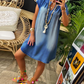 💙Rochie din denim cu guler în V și mâneci scurte pentru femei