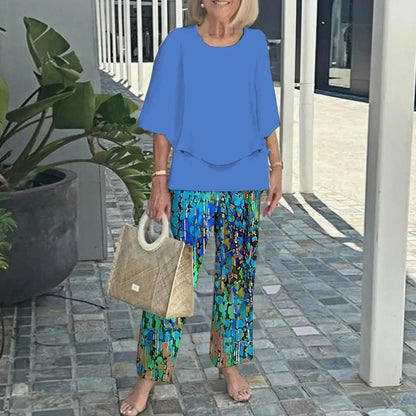 👚 Set Casual Femei: Top cu Gât Rotund & Pantaloni 🌿