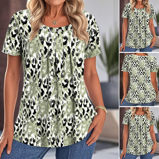🔗 【S-3XL】✨Bluză lejeră pentru femei, cu model, decolteu rotund și mânecă scurtă