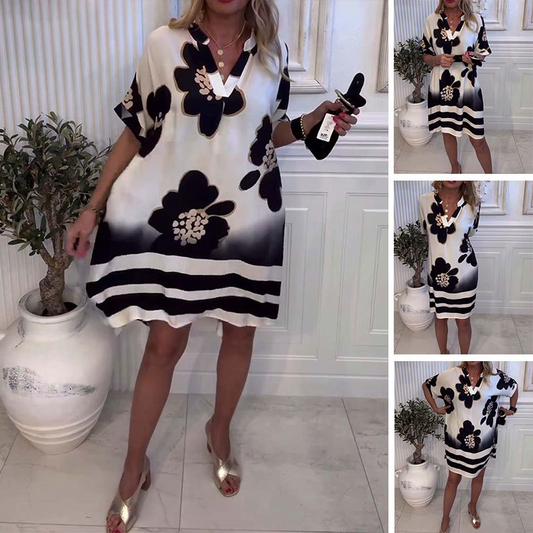 🌸Femei imprimate Loose Deep V-Neck rochie