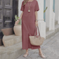 Bumbac-Lin vrac rochie cu gât rotund