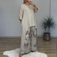 Tricou asimetric pentru femei și pantaloni imprimați, set 2 piese