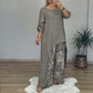 Tricou asimetric pentru femei și pantaloni imprimați, set 2 piese