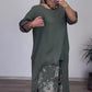 Tricou asimetric pentru femei și pantaloni imprimați, set 2 piese