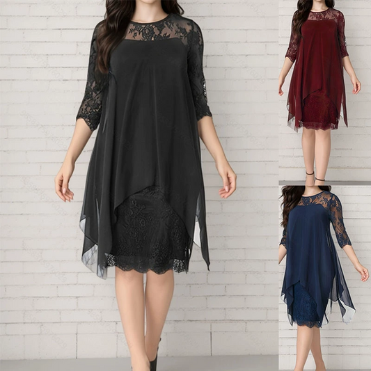 ✨ Rochie elegantă pentru femei cu tiv asimetric și suprapunere din dantelă