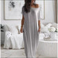 🔥Promoție de ultimă zi 50% REDUCERE✨💃Rochie lungă casual de vară pentru femei, cu mâneci scurte, în culori uni