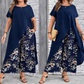 🌸 Top și pantaloni imprimate de culoare solidă pentru femei