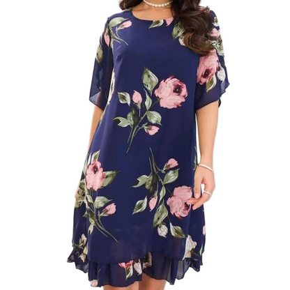 👗🌺Chiffon florale imprimare rotund gât rochie