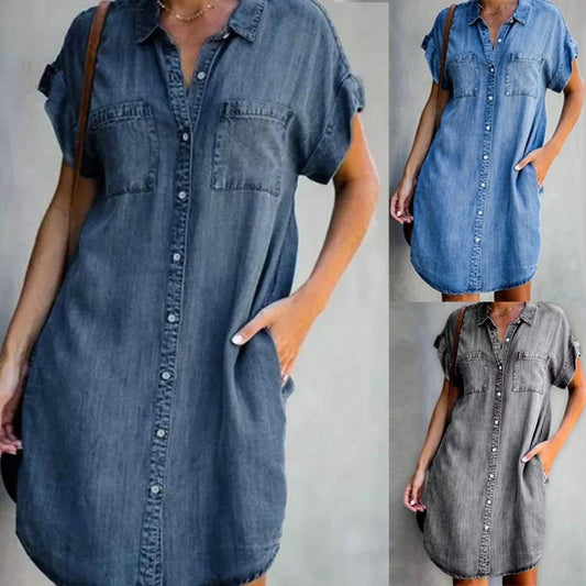 🎉PROMOTIE DE ZIUA ULTIMA - 50% REDUCERE👗Rochie casual Denim cu mânecă scurtă