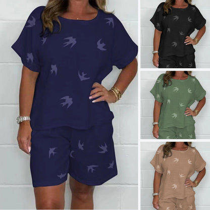 🌸Reducere de 50%🌸Set de pantaloni scurți casual din bumbac și in cu imprimeu