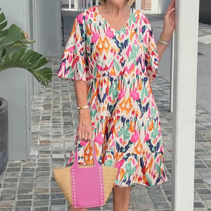 🌼Rochie midi imprimată cu decolteu în V