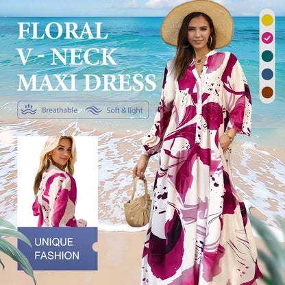 🌸Rochie maxi cu decolteu floral în V pentru femei