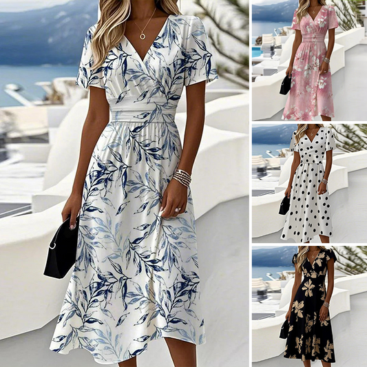 Femei Fashion Print V-Neck Midi Dress