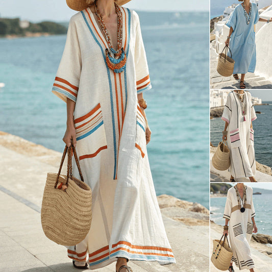 Femeii vrac V-Neck Kaftan rochie lungă