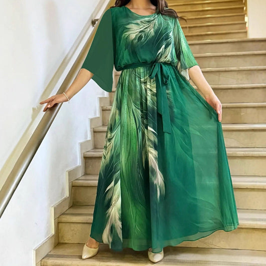 💖【S-4XL】🍀Rochie extra lungă cu curea imprimată