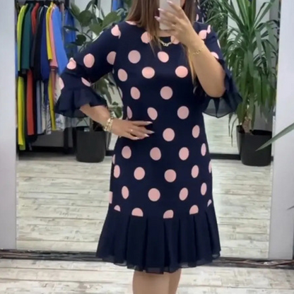 Rochie plisată cu imprimeu patchwork și buline pentru femei