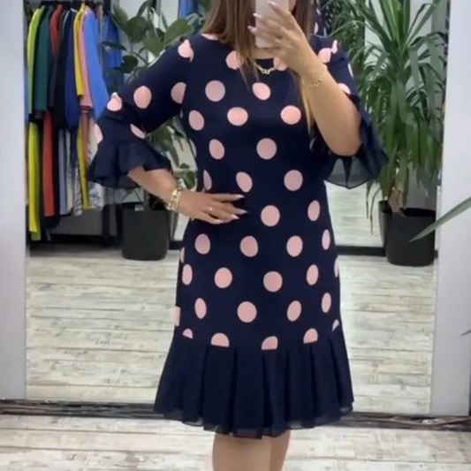 Rochie plisată cu imprimeu patchwork și buline pentru femei