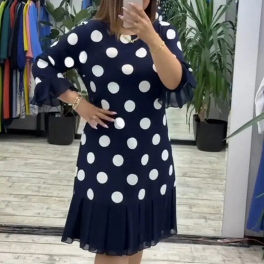 💖Noutate cu 45% reducere💖Rochie plisată cu imprimeu patchwork și buline pentru femei👗
