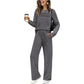 🔥Noua ta ținută preferată! 👗✨ Set pentru femei cu bluză cu guler rotund și pantaloni cu șnur 🛋️☕