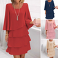 ✨ Rochie elegantă cu croi legat, volane fine și mâneci evazate pentru femei