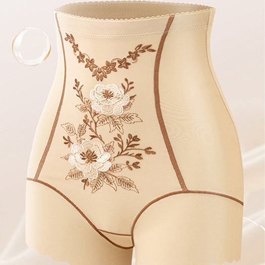 🌸Șort modelator cu talie înaltă, brodat delicat, pentru femei, cu control al abdomenului
