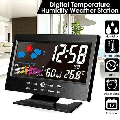 🔥Ceas de masă digital cu LED, cu monitor de temperatură și umiditate și prognoză meteo