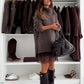 ✨ Rochie pulover cu mâneci lungi și guler înalt - Tricotaj cu împletituri, croială oversized, potrivită pentru stratificarea vestimentară de iarnă (stil minimalist)