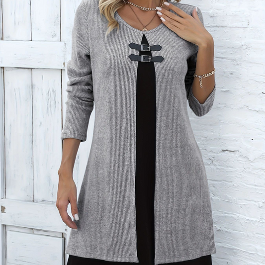 👗40 % REDUCERE !📢Rochie din două piese, în linie A, până la genunchi, pentru femei