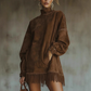 Rochie casual cu guler răsfrânt și buzunare, cu franjuri la tiv