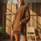 Rochie casual cu guler răsfrânt și buzunare, cu franjuri la tiv