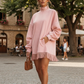 Rochie casual cu guler răsfrânt și buzunare, cu franjuri la tiv