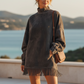 Rochie casual cu guler răsfrânt și buzunare, cu franjuri la tiv