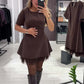 🔥Oferte speciale - Rochie mini cu mâneci scurte și dantelă strălucitoare pentru femei | Elegantă și strălucitoare