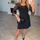 👗Rochie mini A-line cu mâneci lungi din dantelă transparentă