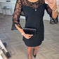 👗Rochie mini A-line cu mâneci lungi din dantelă transparentă