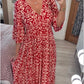 🔥Reducere de 40% 💞Rochie lungă cu decolteu în V și imprimeu boem casual