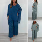Set elegant casual pentru femei, format din bluză din șifon și pantaloni largi