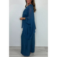 Set elegant casual pentru femei, format din bluză din șifon și pantaloni largi